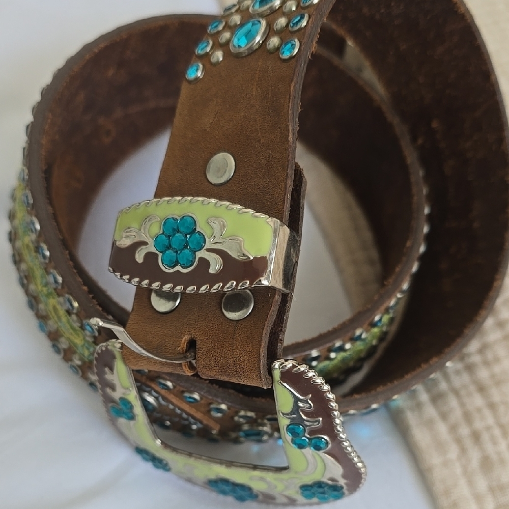 Brown and Turquoise Embellished Belt